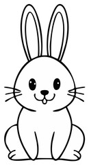 Fototapeta premium Cute cartoon rabbit, simple line drawing, happy expression, adorable bunny illustration for children