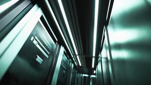 Server racks lining a corridor within a modern data center. With rows of hardware components and blinking indicator lights. Symbolizing advanced computing. Cloud technology. And digital infrastructure
