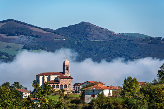 Mirador de Ziga or Mirador de Baztan. Viewpoint over Basque village of Ziga, Baztan Valley, Navarre in Spain