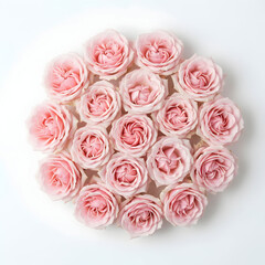 Top view arrangement of roses with delicate petals and soft pink hues