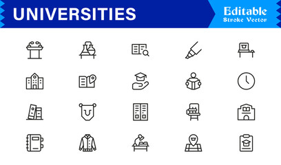 Obraz premium University Line Icon Set. Modern Education & Academia Symbols & Learning Icons.