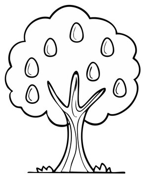 Whimsical Outline Tree Bearing Easter Egg Fruit