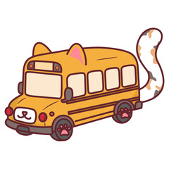 Yellow school bus with cat ears and calico tail cartoon vehicle © BlackGroundMeYou 