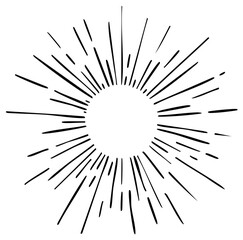 Fototapeta premium Hand drawn sunburst rays emanating from a central circle in a retro vintage style