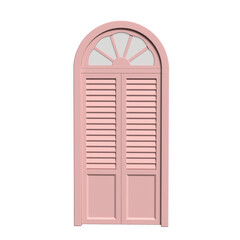 Elegant Pink Arched Door with Louvered Panels 3D Render
