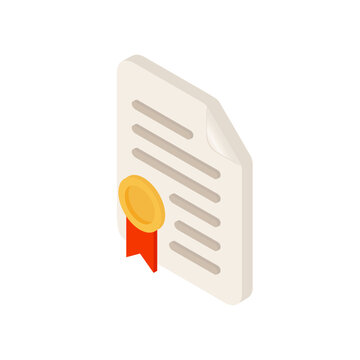 Certificate isometric Icon. Diploma sign, contract or document vector symbol