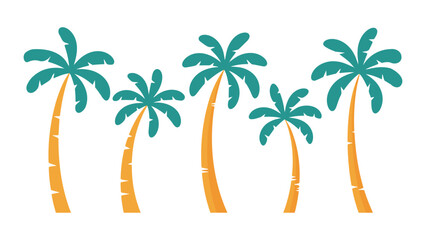 Five palm trees with green leaves and orange trunks standing tall palm trees with green leaves and orange trunks standing tall