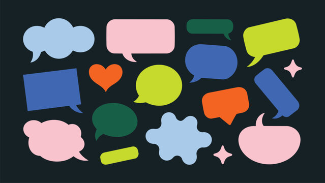 Colorful speech bubbles and conversation icons on dark background for chat and dialogue concepts