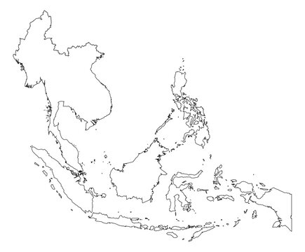 Black Outline Southeast Asia Map Asian Country