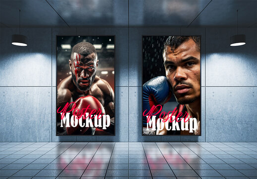Two Vertical Poster Mockups in Sports or Boxing Event Hall