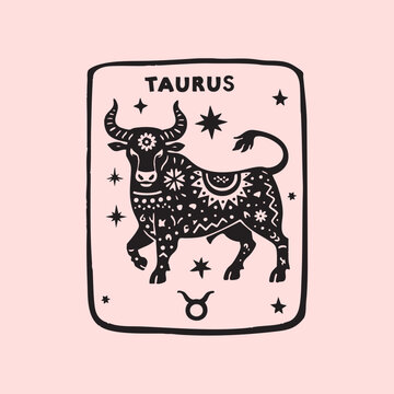 Naive folk illustration of Taurus. Trendy vector illustration.
