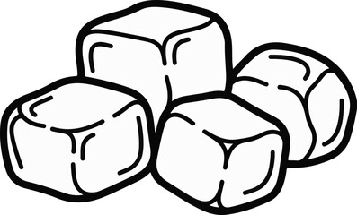 Group of four stylized ice cubes drawn with bold black outlines