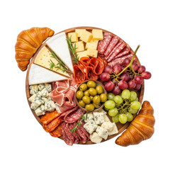 A charcuterie board with cheese and fruit