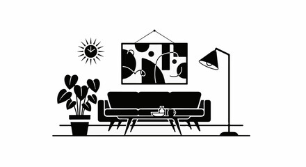Fototapeta premium Modern living room interior scene with abstract art and plants