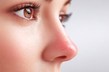 Close up of a nose with mild redness around the nostrils, symbolizing seasonal allergic rhinitis. Concept of allergy symptoms, respiratory irritation, pollen reaction and healthcare.