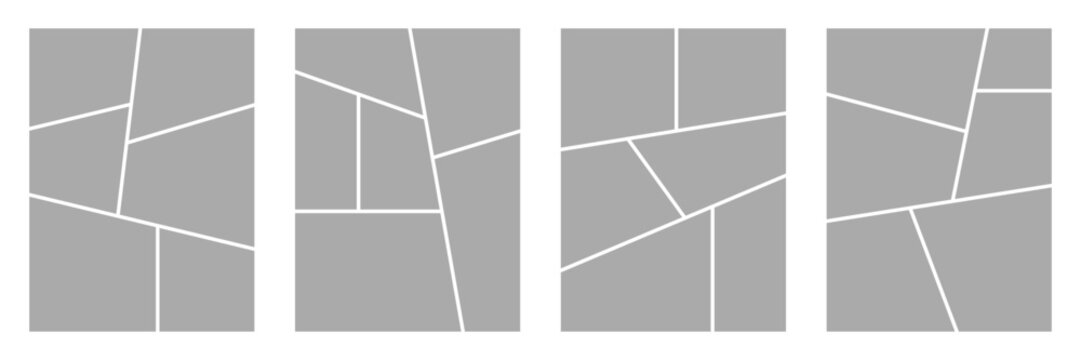 Set of collage grid manga comic storyboard layout panel blank template. Empty page frame for comic book, photo collage, poster, flyer. Vector illustration
