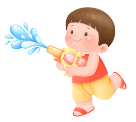 Songkran festival kid enjoy splashing water