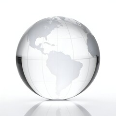 Crystal Globe Depicting the Americas on a White Background.