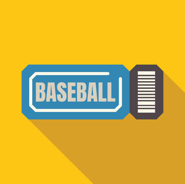 Baseball game ticket illustration with long shadow on a yellow background