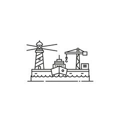 Naklejka premium Minimalist Line Art Illustration of Lighthouse and Harbor Scene