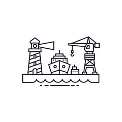 Fototapeta premium Minimalist Line Art Illustration of Lighthouses and Boat at Sea