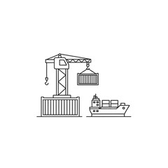 Fototapeta premium Minimalist Line Drawing of Cargo Crane Loading Containers onto Ship at Port