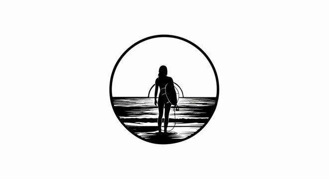 Silhouette of a surfer standing at the shore with a surfboard