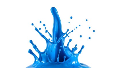 Vibrant blue paint liquid splash isolated on white background creating dynamic motion