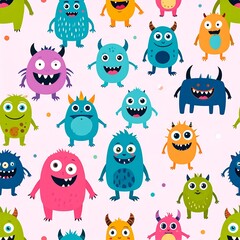 Obraz premium A colorful pattern of cartoon monsters
