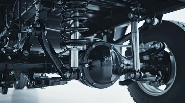 Detailed view of a robust vehicle suspension system and differential