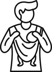 Fototapeta premium Man using baby carrier holding newborn child outline icon