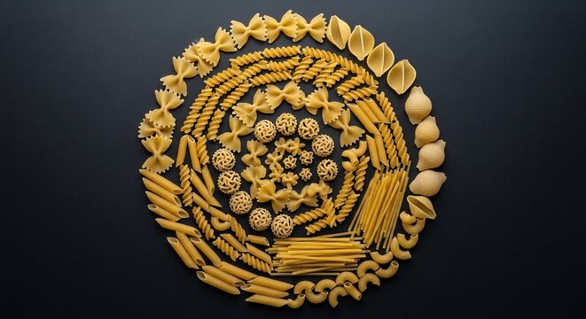 Intricate Mandala Design Crafted from Assorted Dry Pasta Shapes.