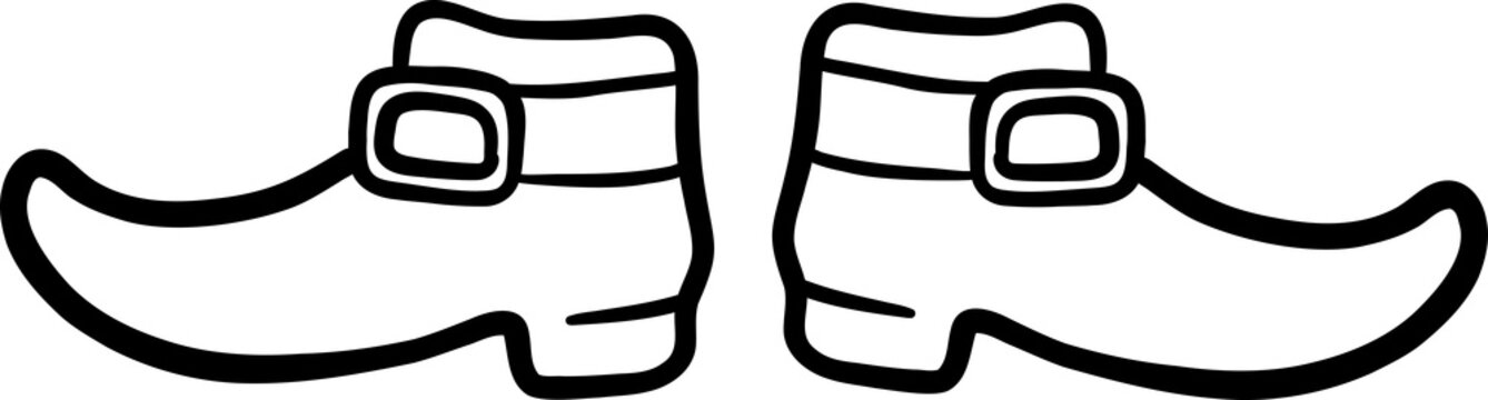 Magical leprechaun shoes with gold buckles clipart cartoon hand drawn