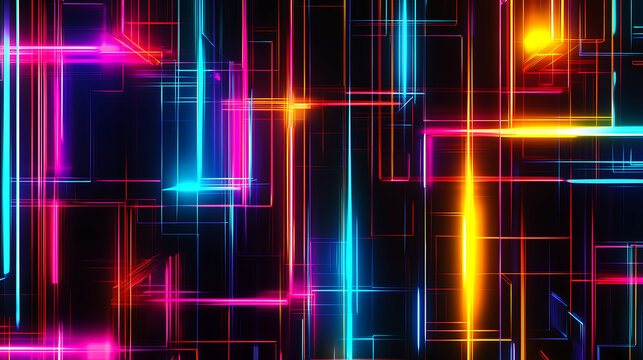 Vibrant Neon Lights in Abstract Geometric Pattern.