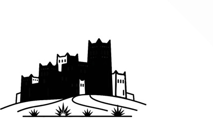 Obraz premium Silhouette of an ancient castle atop a hill with sparse vegetation