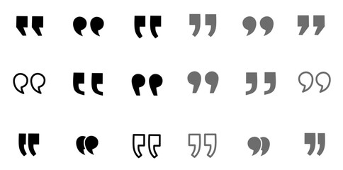 Set of various quotation mark icons in different styles and shapes, perfect for graphic design, block quotes, and typography © NaRa