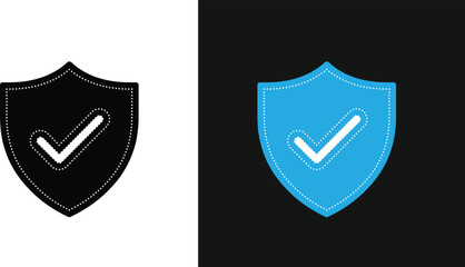 Shield icons with checkmark symbol on contrasting backgrounds, representing security and approval concepts in digital illustrations.