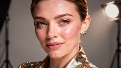 Obraz premium Zdjęcie modelki, twarz w zbliżeniu, piękna kobieta, super modelka