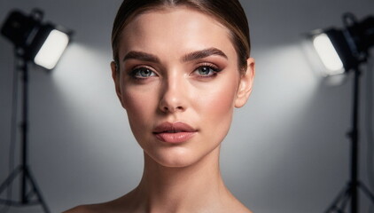 Obraz premium Zdjęcie modelki, twarz w zbliżeniu, piękna kobieta, super modelka