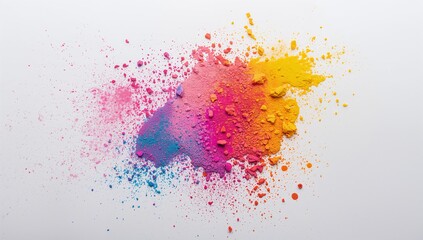 Top View Abstract Holi Color Splash on White with Powder Texture