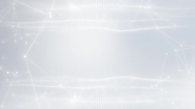 Clean modern digital technology motion background in white tones with abstract glowing dots, soft wave lines, and smooth network patterns for professional presentation.