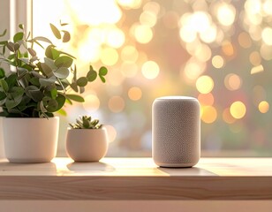 Modern Smart Speaker on Minimal Shelf