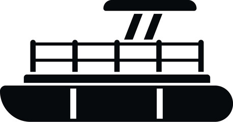 Pontoon boat icon in a simple silhouette, symbolizing water transport and recreational boating © anatolir