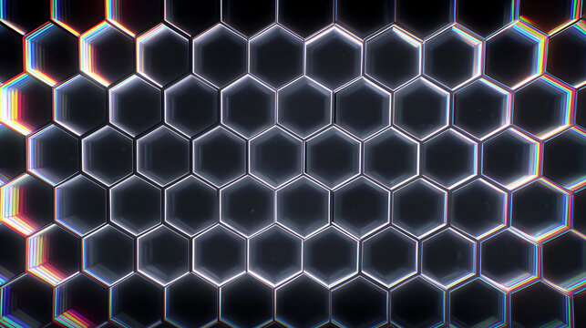 Glowing Hexagonal Grid Pattern with Iridescent Edges.