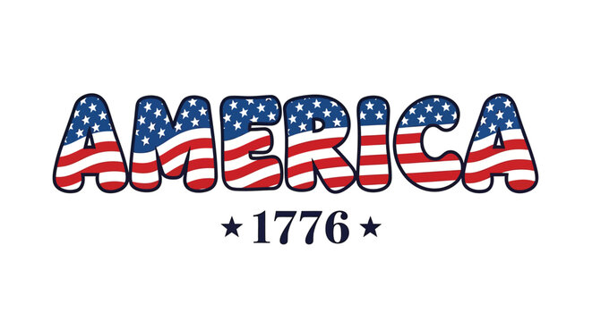 Patriotic America typography with American flag pattern and 1776 text