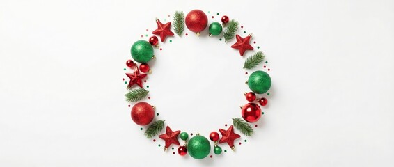 Festive christmas wreath decoration modern home interior unique holiday decor minimalist style top view seasonal celebration