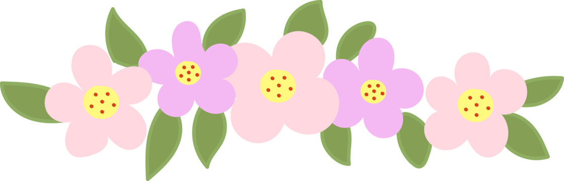 Flower borders and pink flower wreath spring cartoon hand drawn
