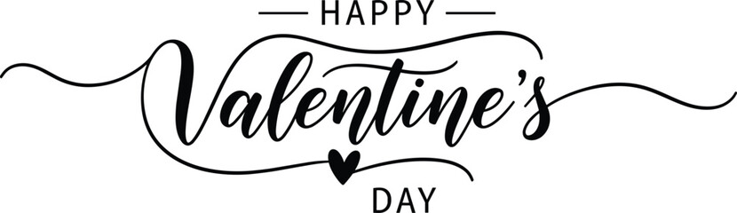 Happy Valentine’s Day hand lettering typography design with elegant script and heart, romantic black and white vector illustration © Nupoor's World