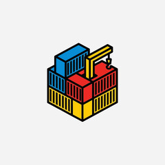 Colorful Stacked Shipping Containers with Crane.