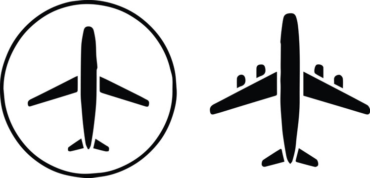 airplane graphic set top view circle badge and flat silhouettes